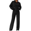 2 Pcs/Set Women Hoodie Pants Suit Drawstring Thread Long Sleeves Solid Color