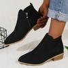 Fashion Women's Boots Autumn Solid Color Pointed Toe Suede Thick Heel Booties Women Plus Size 43 Zipper Low Heeled Ankle Boots