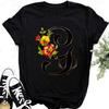 Custom Name Letter Combination Tops Fashion Women T-Shirt Rose Flower Heart Letter Font A B C D Short Sleeve Tees Black T-Shirt