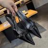 Baotou Sandals Summer New Pointed Head Shallow Mouth Metal Buckle A Line with Anti-slip Wear-resistant Heel Shoes