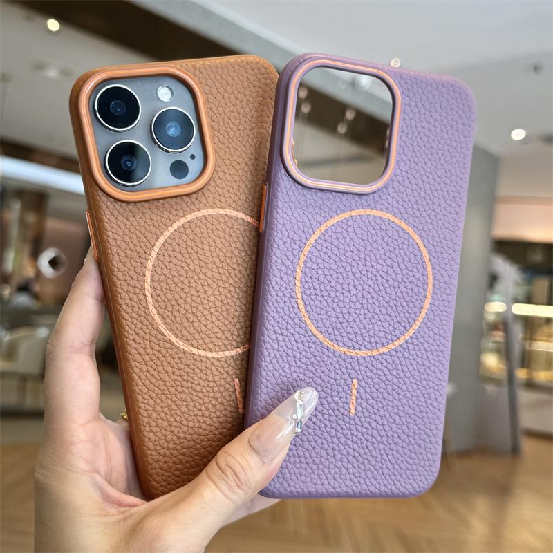 Luxury Lychee Leather For Magsafe Phone Case For iPhone 11 12 13 14 15 16 Pro Max Plus Matte Magnetic Full Protection Back Cover