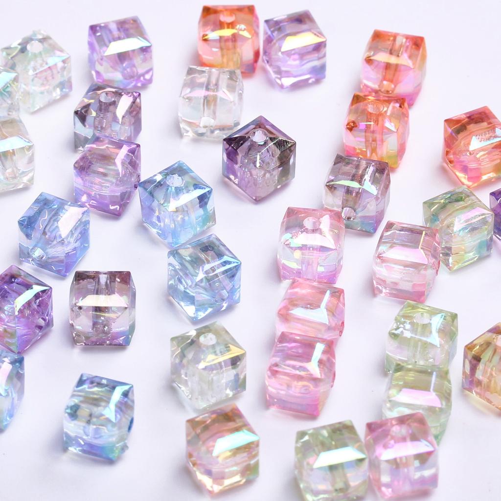 Crafts Beads for Jewelry Making Loose Earrings Bracelet Pendants 8mm DIY Part Resin Czech Crystal Cube Square Faceted 20pcs/bag UV Plated
