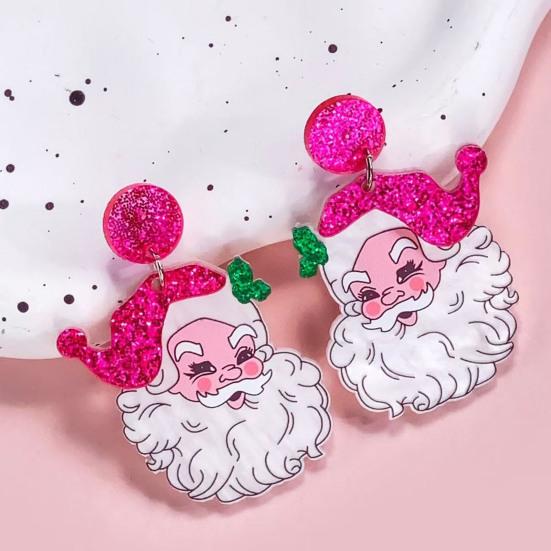 Santa Dangle Earrings Funny Christmas Earrings Glitter Santa Claus Charm Earrings Holiday Gift for Ladies Girls Xmas Party Accessories