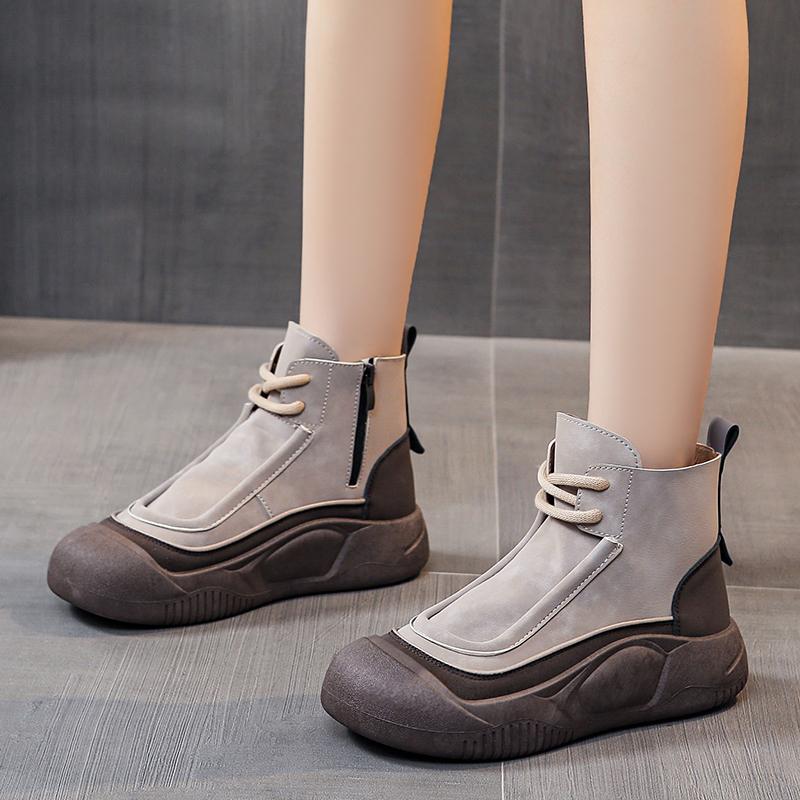 TUINANLE Women High Tops Shoes Spring Zipper Casual Anti Slip Flat Sneakers Girl's Ankle Boots