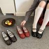 ~ French Retro Ballet Shoes 2025 New Square Head Mary Jane Shoes Women's Shallow Mouth Small Leather Shoes Single Shoes