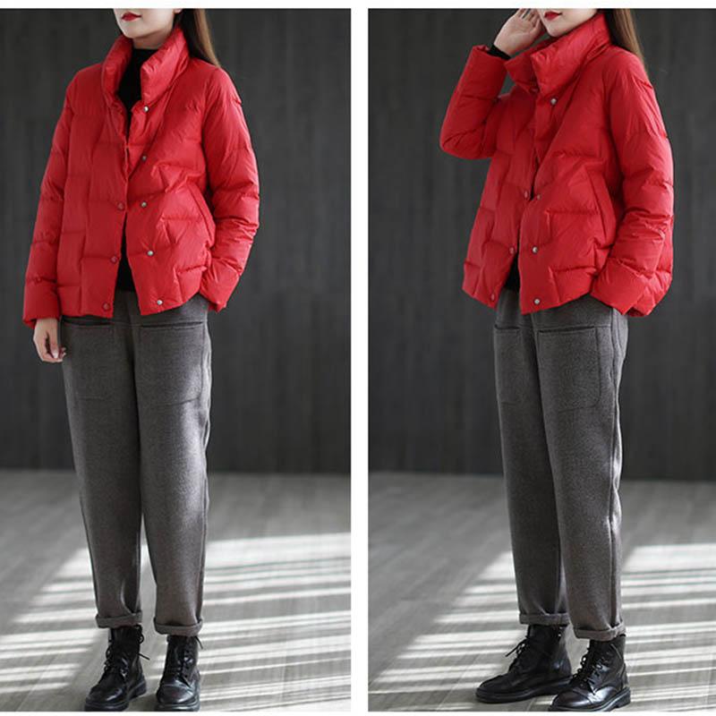 Women's Autumn and Winter Padded Thickened Stand Up Collar Jacket Increased Size Warm Casual Short Loose Thin Outerwear