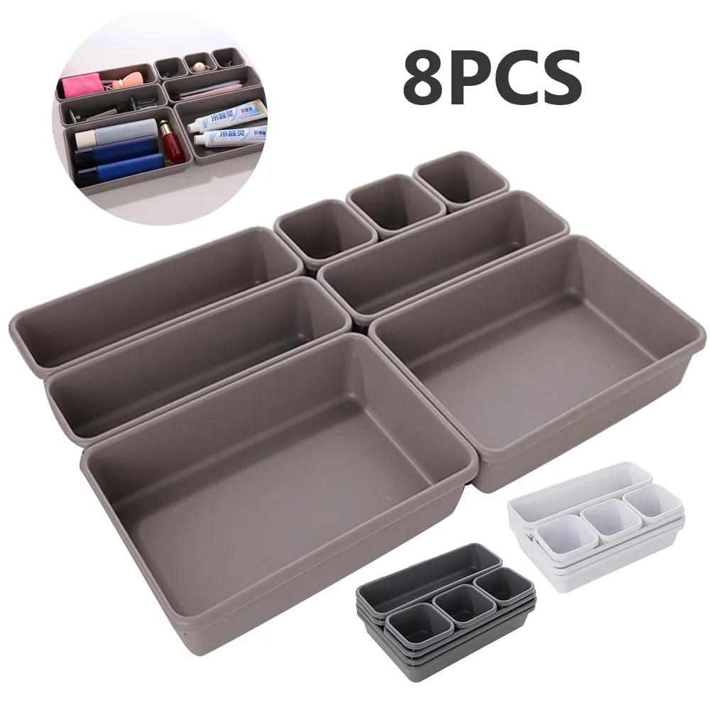 8Pcs/set Adjustable Drawer Organizer Box Trays Makeup Cosmetics Sundries Divider Holder Kitchen Bathroom Closet Jewelry Box