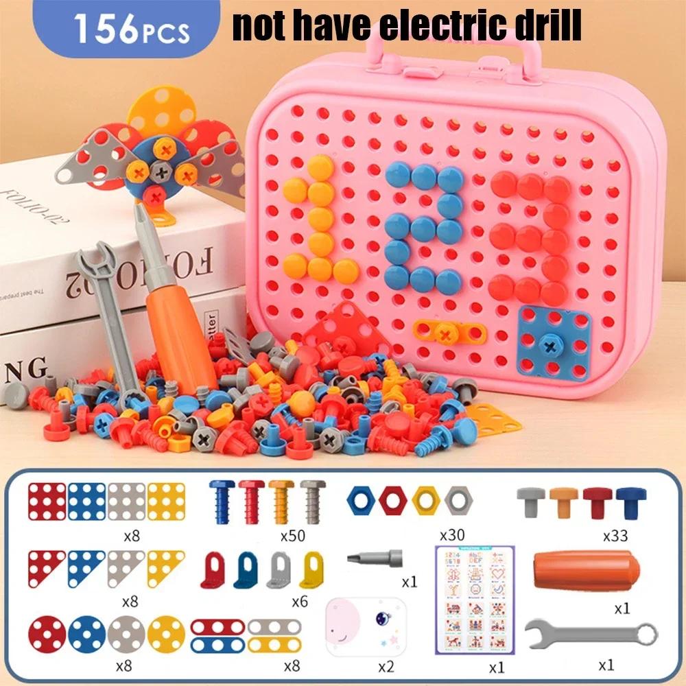 3D Puzzle Toys Pretend Play Repair Tool Box Drilling Assembly Educational Toys Children Toys Tool Set Electric Drill Screw Nut