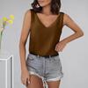 Vest V-Neck Sleeveless Solid Color Tank Tops Loose Fit Satin Camisole Tops Versatile Casual