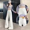 White Wide-leg Big Flared Jeans for Women In Spring and Autumn New High-waist Loose Elastic Slimming Floor Flared Trousers