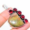 Natural Unakite, Garnet Gemstone 925 Sterling Silver Gift Pendant 2.01" T5c59