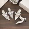 New Chinese Satin Bow Pointed Head Stiletto High Heels 2025 New Fashion Design Bag Head Half Slippers