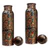 Copper Printed Water Bottle 1000ml (Green Print Combo Pack 2) Fridge & Family Pack Leak Proof