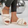 Fashion Elegant Crystal Plush Slippers Women Lightweight Slip On House Cotton Slides for Woman Winter Faux Fur Cotton Slippers Lady