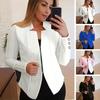 Spring Autumn Business Suit Coat Notched Collar Long Sleeve Zipper Placket Suit Jacket Solid Color Slim Fit Outwear
