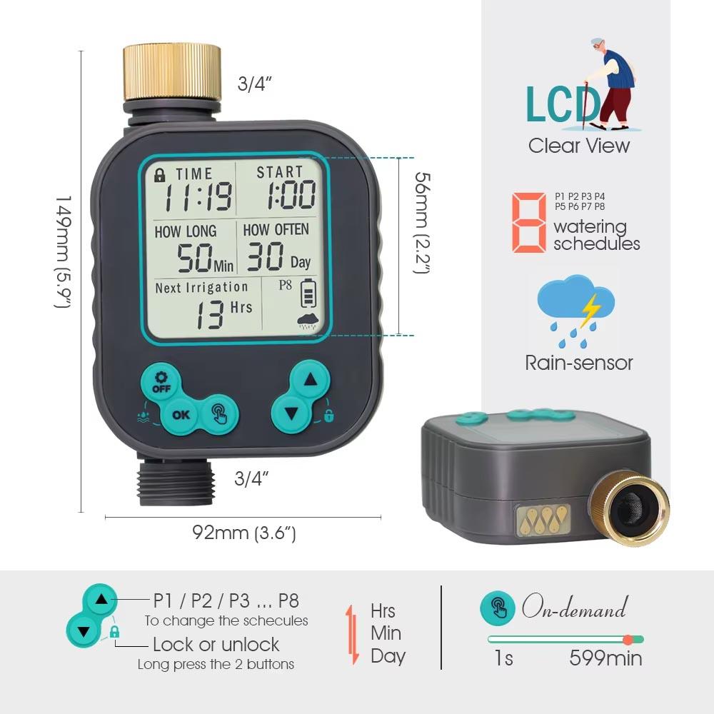 1/4" Garden Irrigation Timed System Rain Sensor LCD Timer 4/6mm Adjustable Sprinkler Drippers Outdoor Lawn Plant Pots Watering