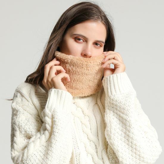 Women Scarf Solid Color Thickened Plush Soft Fabric Winter Scarf Outdoor Activities Cycling Windproof Cold Weather Scarf
