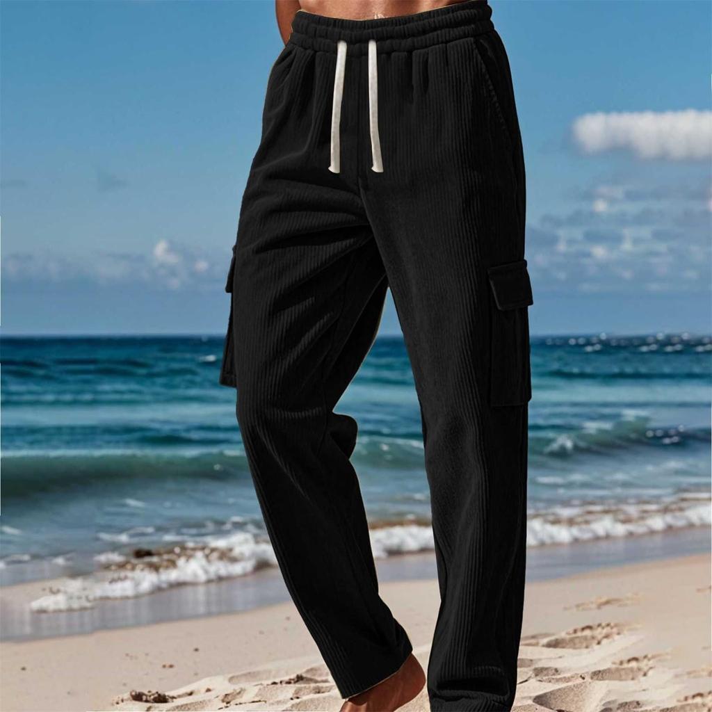 Men's Corduroy Seasonal Thin Breathable Workwear With Multiple Pockets And Loose Casual Wide-leg Pants