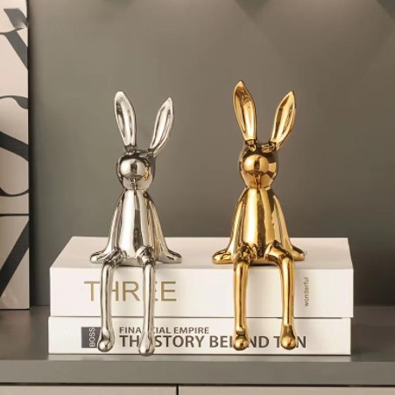 1pc Creative Ceramic Long-Eared Rabbit Ornament Living Room Bedroom Office Decoration Home Art Aesthetics Light Luxury Ornament