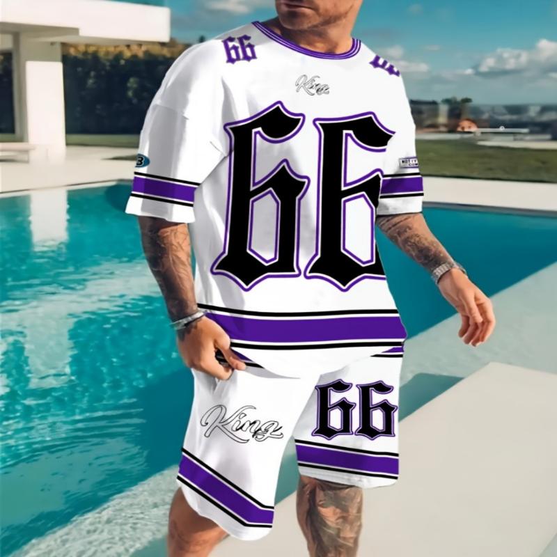 2025 Summer New Men's Suit Casual Round Neck Chicago Letter 3D Printed Pattern Polyester Pullover Summer Daily Outdoor Street We