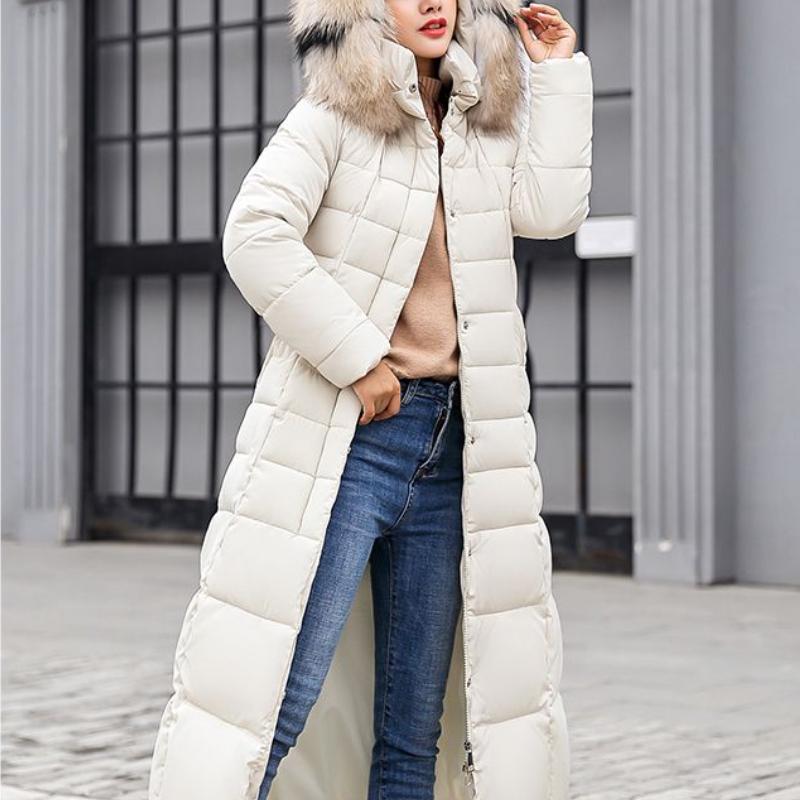 New Winter Jacket Ladies Warm Fashion Bow Belt Collar Long Dress Ladies Thick Coat