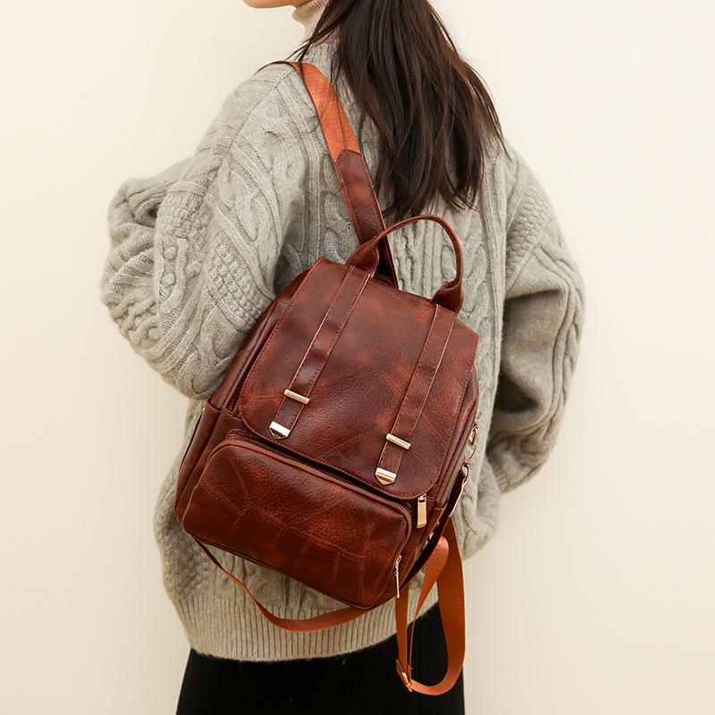 Backpack Women's Bag Fashion Large Capacity Retro Soft Leather Women's Backpack