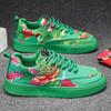 Fashion Green Men Canvas Shoes Flower Prints Designer Canvas Sneakers Men Casual Shoes Breathable Platform Skateboard Shoes Men