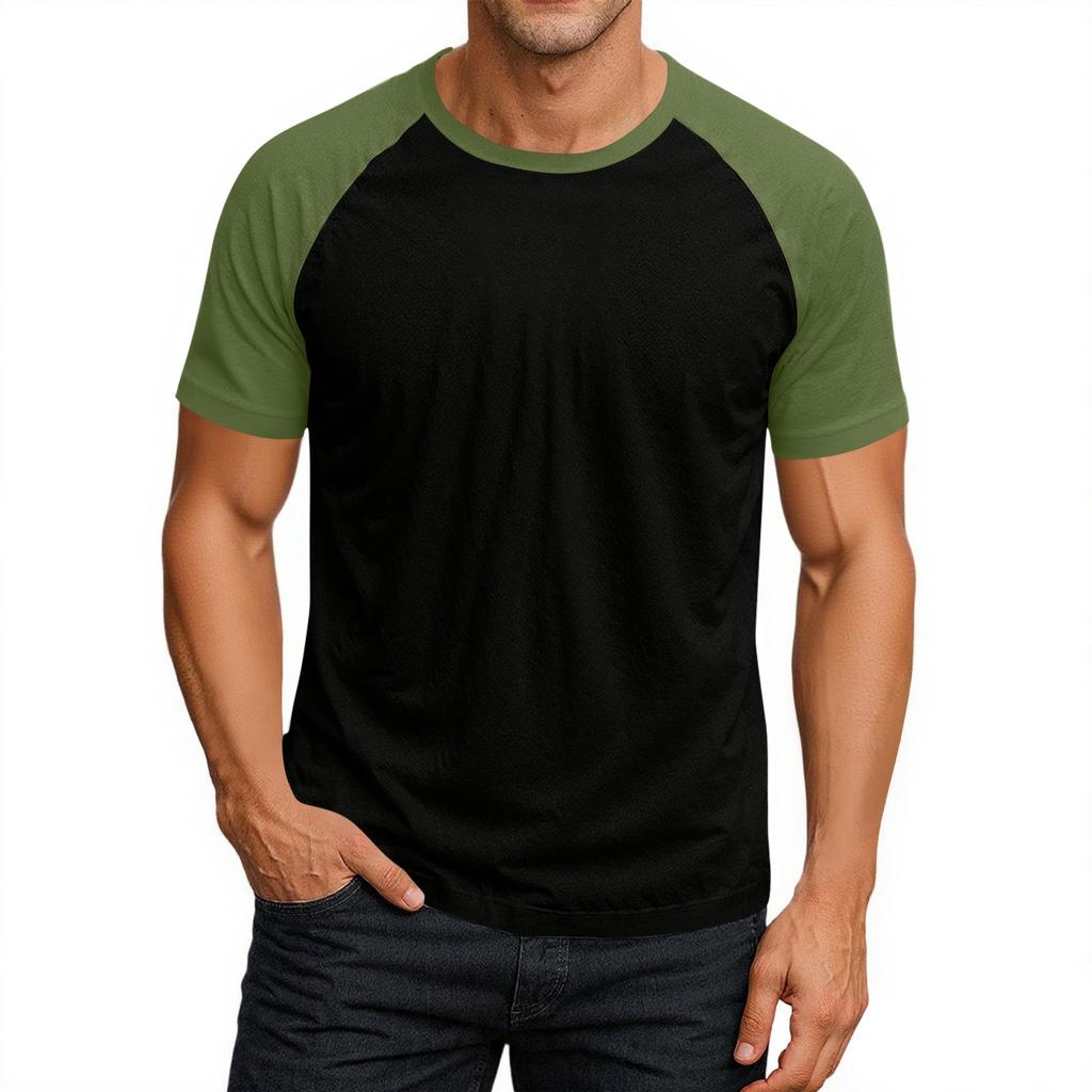 Men's Round Neck Contrast Color Raglan Short Sleeve Top T-shirt