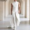 Men Stand Neck Sleeveless Irregular Long Pleated Vest Tops