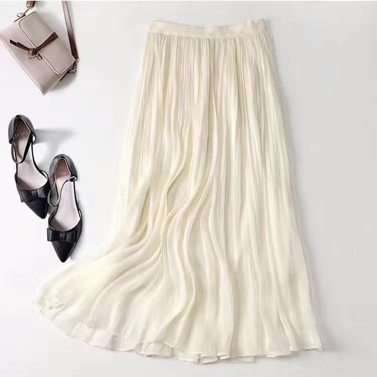 Senior Sense of Flow Light Half-body Skirt Gauze Skirt Female Beaded Skirt Temperament Long Section Mesh Half-body Skirt High-waisted Thin Summer