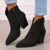 Chunky Heel Women's Ankle Boots | Pointed Toe, Faux Cover, Encrusted Side Zipper, Comfortable Block Heel & Rubber Sole (EU/US 5-11)