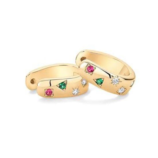 1 Pair Huggie Earrings Multi-shaped Colorful Rhinestone Polished Metal U-Shaped Lightweight Ear