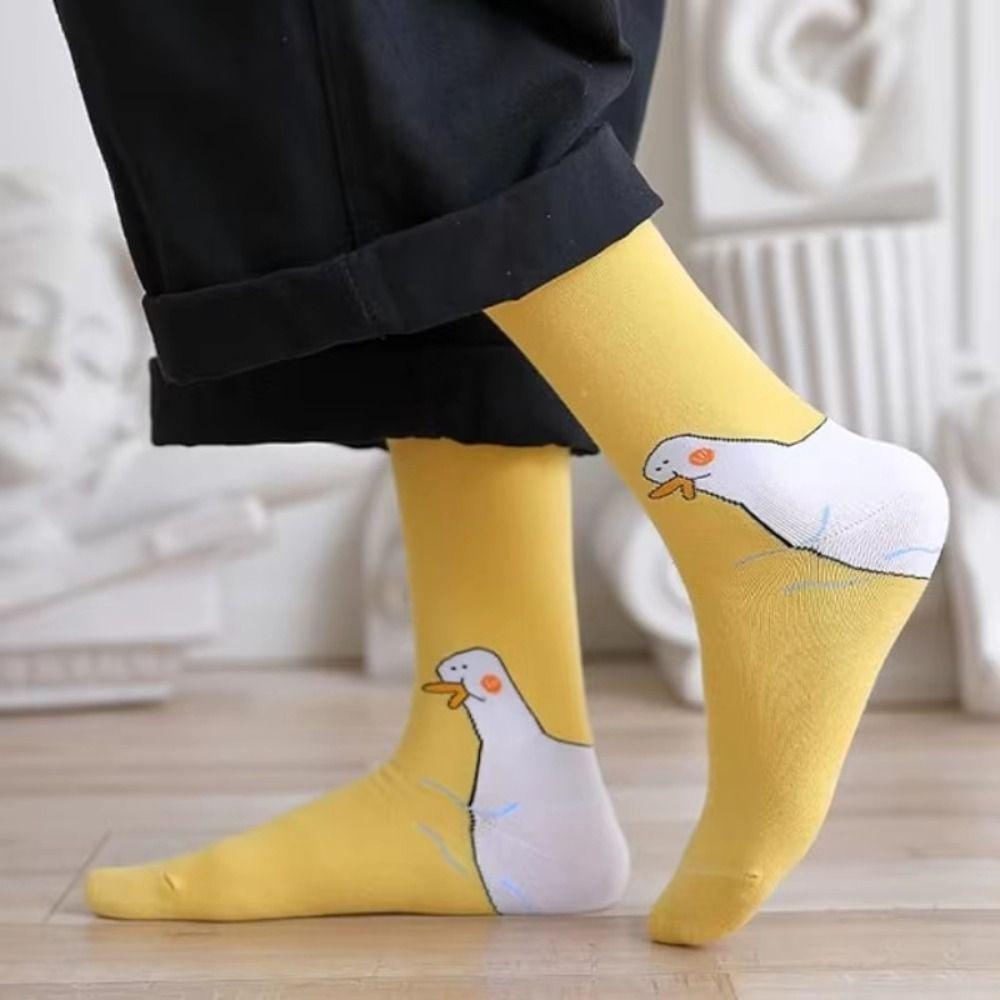 Soft Goose Duck Printed Socks Breathable Mid Tube Sock Funny Warm Socks Women Men Universal
