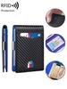 RFID Carbon Fiber Men's Wallet Ultra-thin Small Multifunctional Double Fold Leather Wallet Portablebusiness Luxury Men's Cardbag