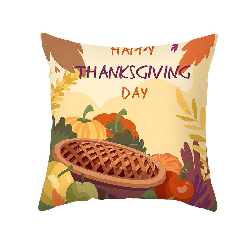 Autumn Harvest Thanksgiving Cushion Cover New Arrival Turkey Pumpkin Peach Skin Printed Cushion