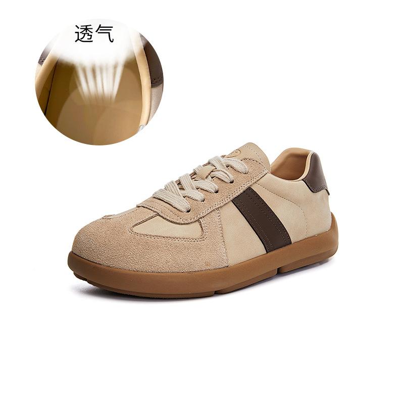 Leather German Training Shoes Women's 2025 Spring New Retro Flat Casual Shoes Fashion Versatile White Shoes Lace-up Women's Shoes