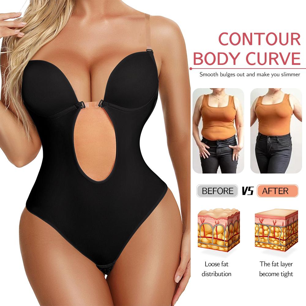 Women's U Plunge Strapless Backless Shapewear Seamless Thong Bodysuit V Neck Body Shaper Padded Bra Camisoles Crop Tops