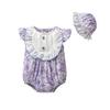 Romper Short Sleeve Baby Newborn Bodysuit Jumpsuit Summer Floral Polka Dot Set with Hat Lavender 3Months [Misia Luxury] [27122-27126]