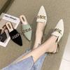 Fashion Ladies Muller Slippers Pointed ToeMetal Chain Fashion Office Ladies Shoes High Heels Low Heel Slippers Women's Shoes Summer 2024