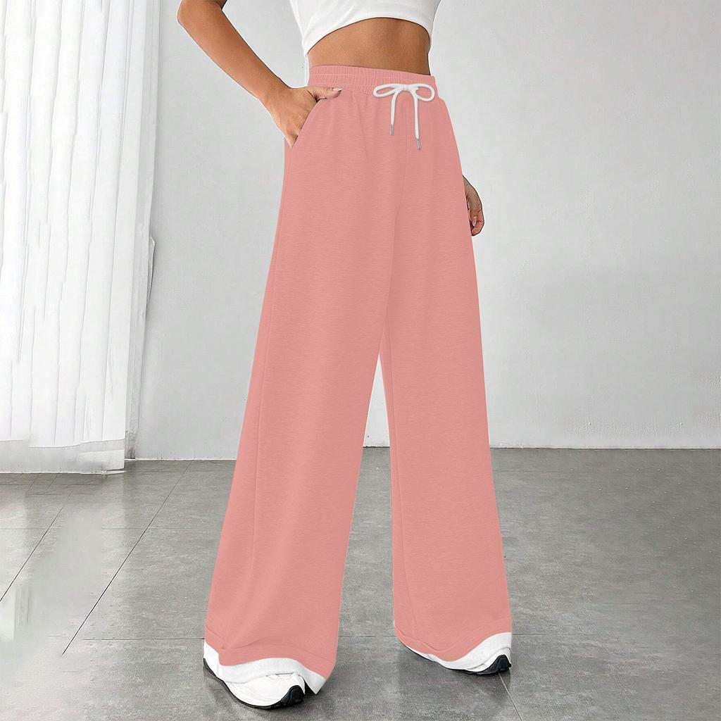 Women's Fashion Loose Drawstring Closed Waist Solid Color Casual Sports Pants Casual Pants