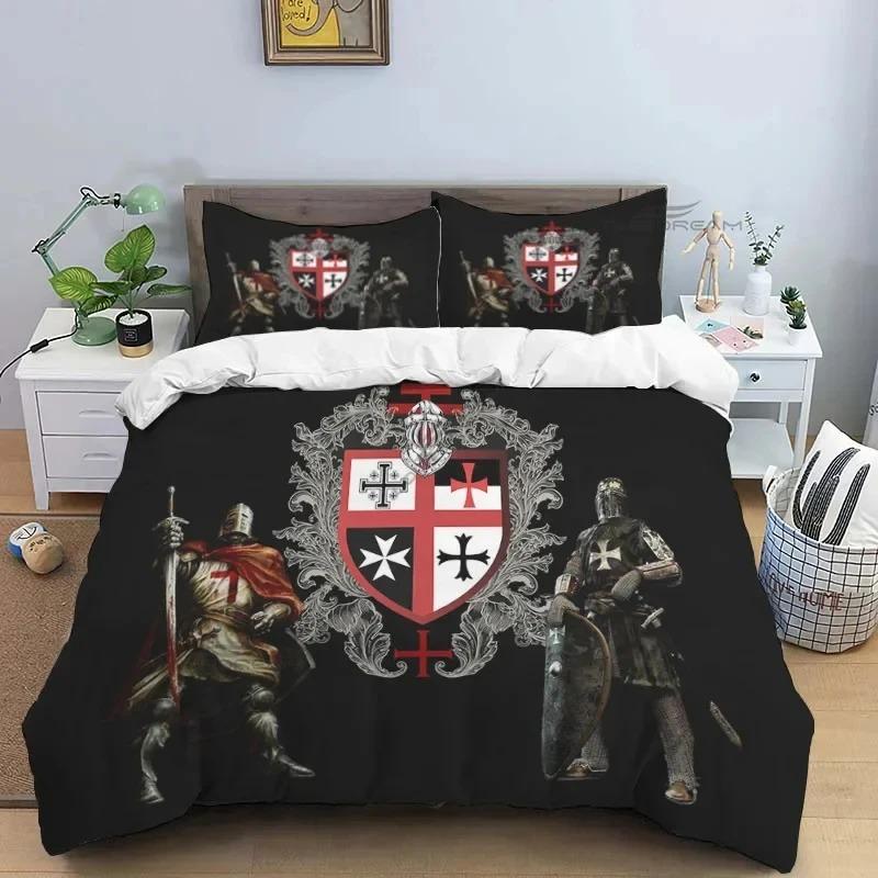 Medieval Knights Templar Patterns Comforter Bedding Set,Duvet Cover Bed Set Quilt Cover Pillowcase,King Bedding Set