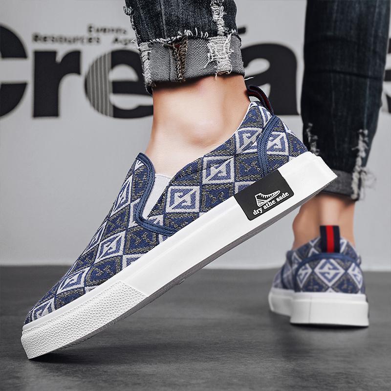 Fashion Branded Casual Loafers Men Designer Print Men Canvas Shoes Comfortable Slip-On Flat Sneakers Men Luxury Skateboard Shoes