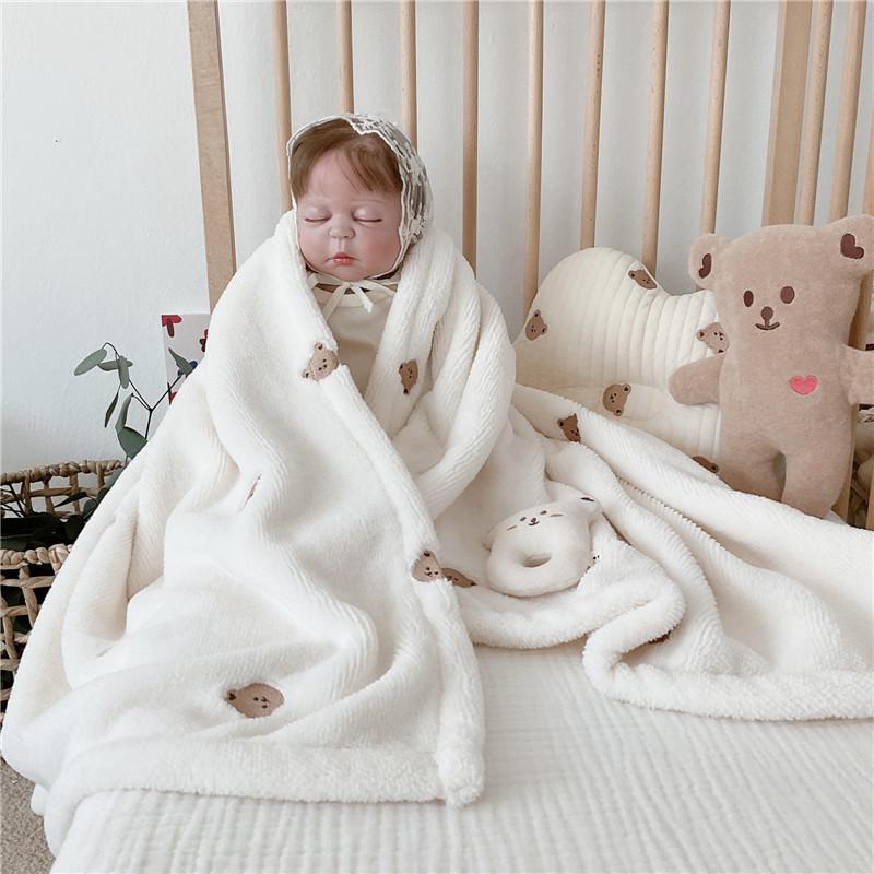 Korean Embroidered Baby Blanket: Cozy Stroller Cover & Nap Blanket for Autumn/Winter