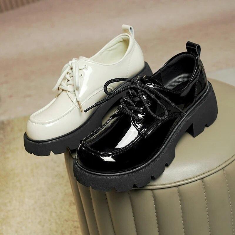 Women Loafers  Women Shoes British Style Platform Lace-up Round Toe Women's Shoes