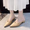 Fashion 2025 Summer Fashion Women Pointed Toe Slipper Square Low Heels Outsides Ladies Slides Luxury Beach Shoes