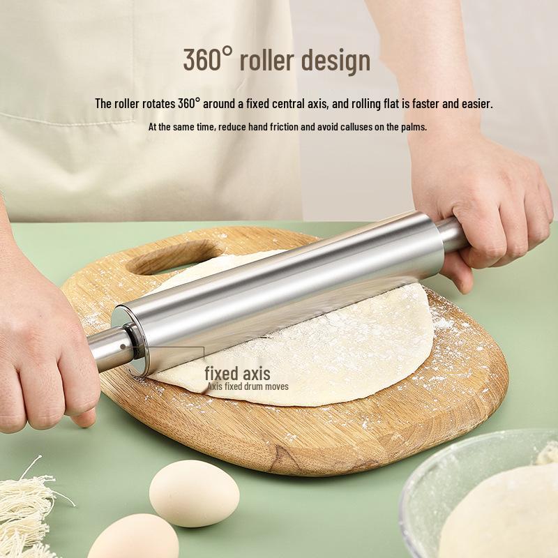 Stainless Steel Seamless Rolling Pin for Dough, Dumplings, Noodles, and Baking