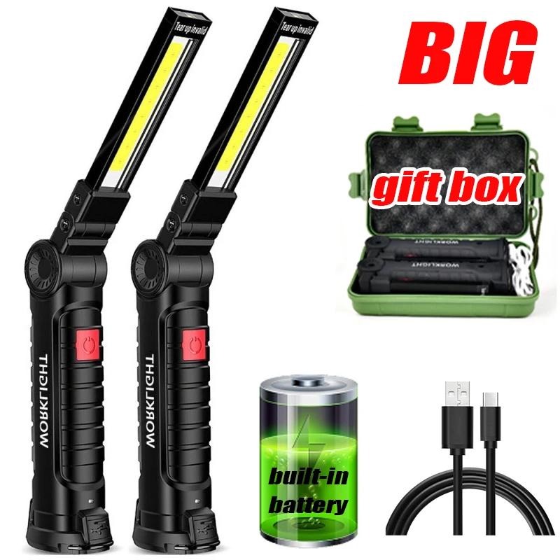 COB LED Work Light Dimmable USB Rechargeable LED Flashlight Inspection Lamp With Magnetic Hook Power Bank 18650 Battery Torch