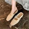 Retro Woven Thick Heel with Half Slippers for Women's 2025 Summer New Outer Wear and Inner Height Increase Muller Cool Slippers