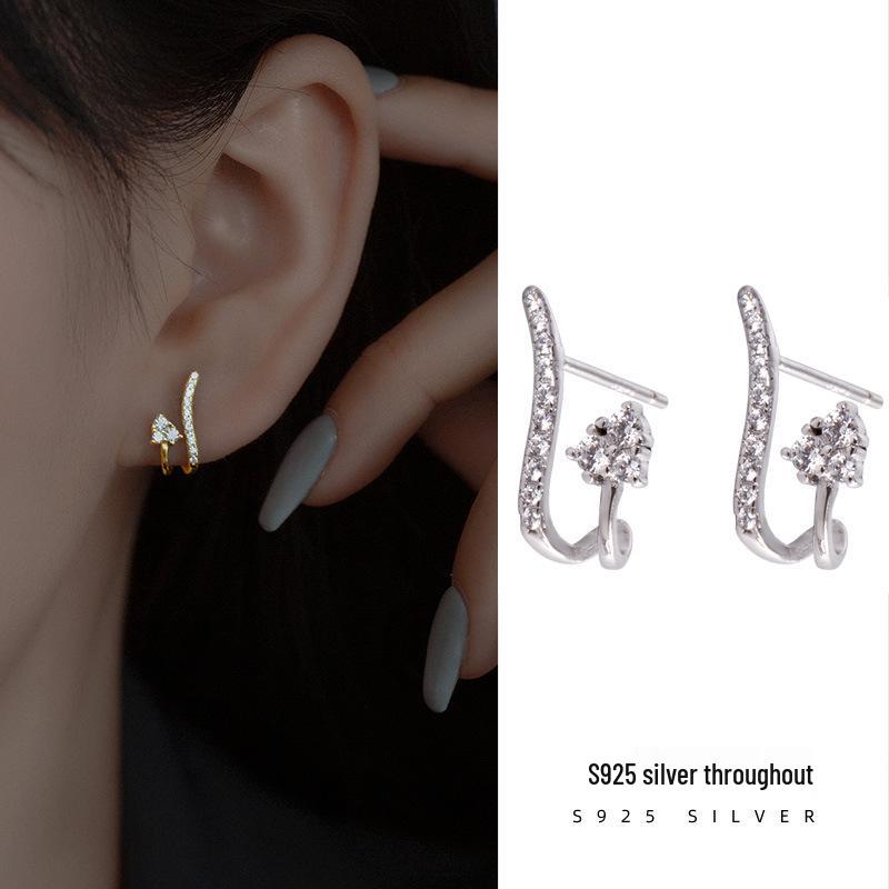 Banyan Tree S925 Silver U-Shape Diamond Luxury Earrings for Women - Korean Niche Cold Style