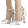 New White Pointed Crystal Wedding Shoes Thick Heels Super High Heels Bridal Shoes One-line Buckles Tassel Rhinestone Women's Sandals